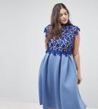 Asos Design Curve Heavy Lace High Neck Prom Dress - Navy