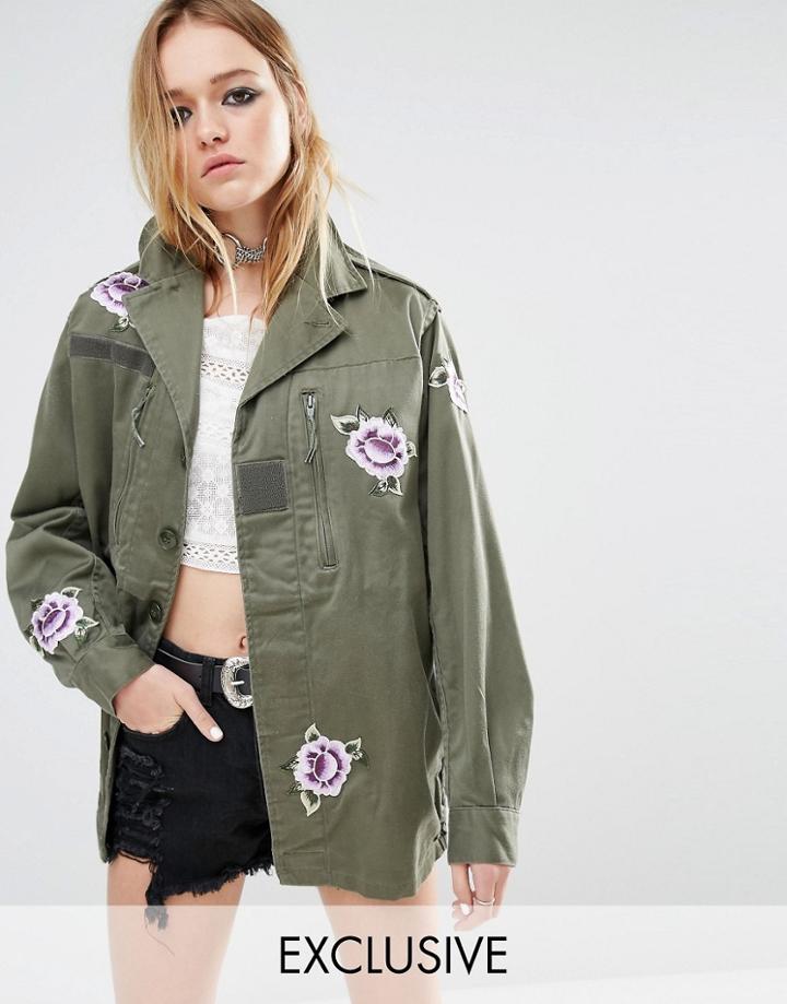 Reclaimed Vintage Military Jacket With All Over Patches - Khaki