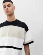 Asos Design Oversized Longline T-shirt With Neutral Color Block-white