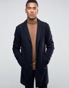 Jack & Jones Premium Overcoat In Wool Mix - Navy