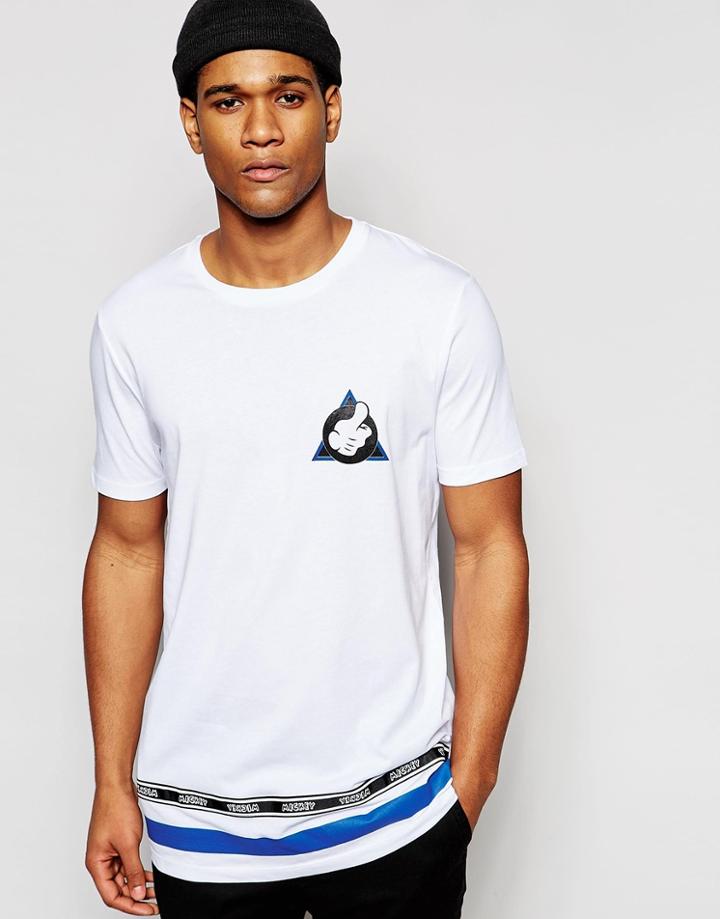 Asos Longline T-shirt With Mickey Mouse Thumb Print In Relaxed Skater - White