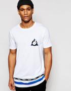 Asos Longline T-shirt With Mickey Mouse Thumb Print In Relaxed Skater - White