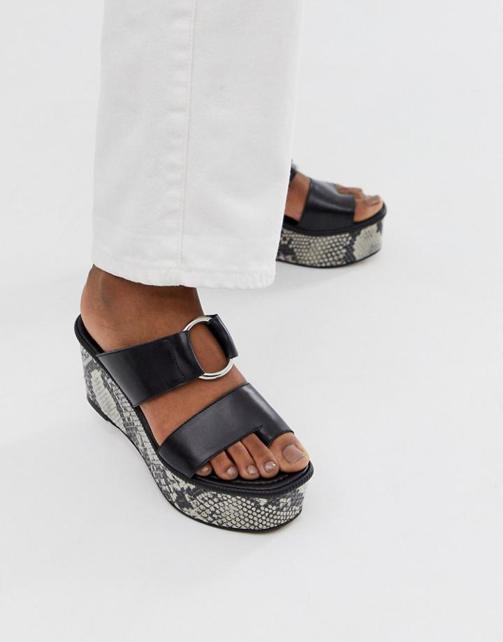 Asos Design Treasure Leather Toe Loop Sandal In Black Snake