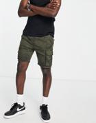 Good For Nothing Acid Wash Cargo Pocket Shorts In Khaki-green