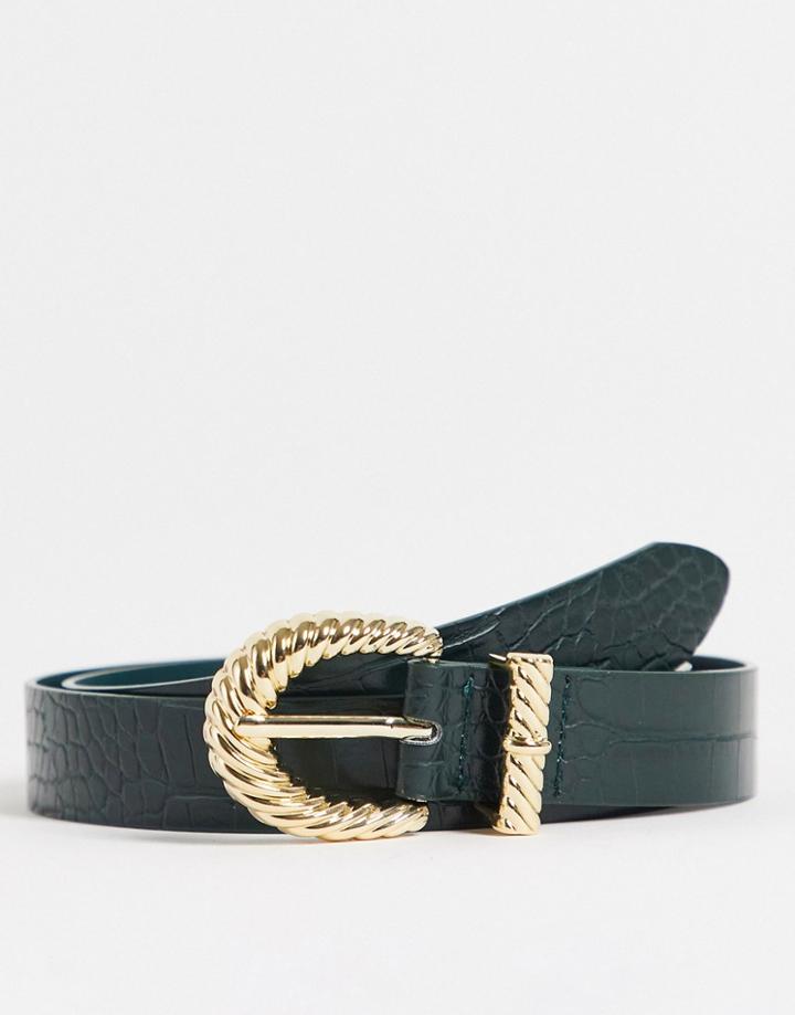 Monki Vegan Croc Belt In Teal-green