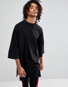 Asos Extreme Oversized Super Longline T-shirt With Side Splits In Black - Black