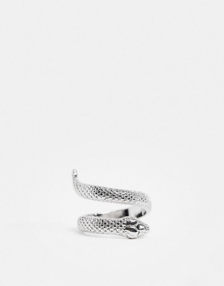 Asos Design Ring In Wraparound Snake Design In Silver Tone