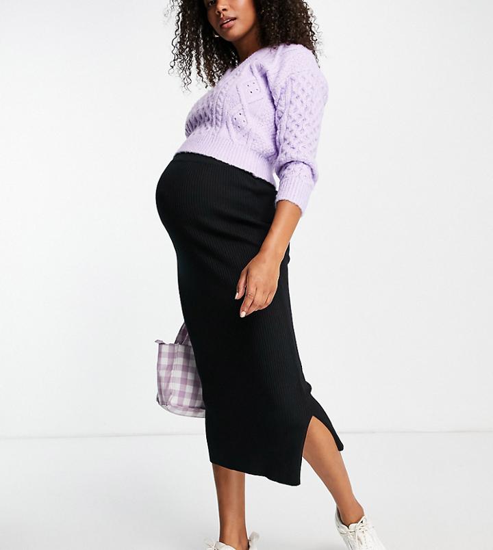 Cotton: On Maternity Midi Skirt In Black