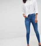 Parisian Tall Frayed Hem Skinny Jeans With Ripped Knee - Blue