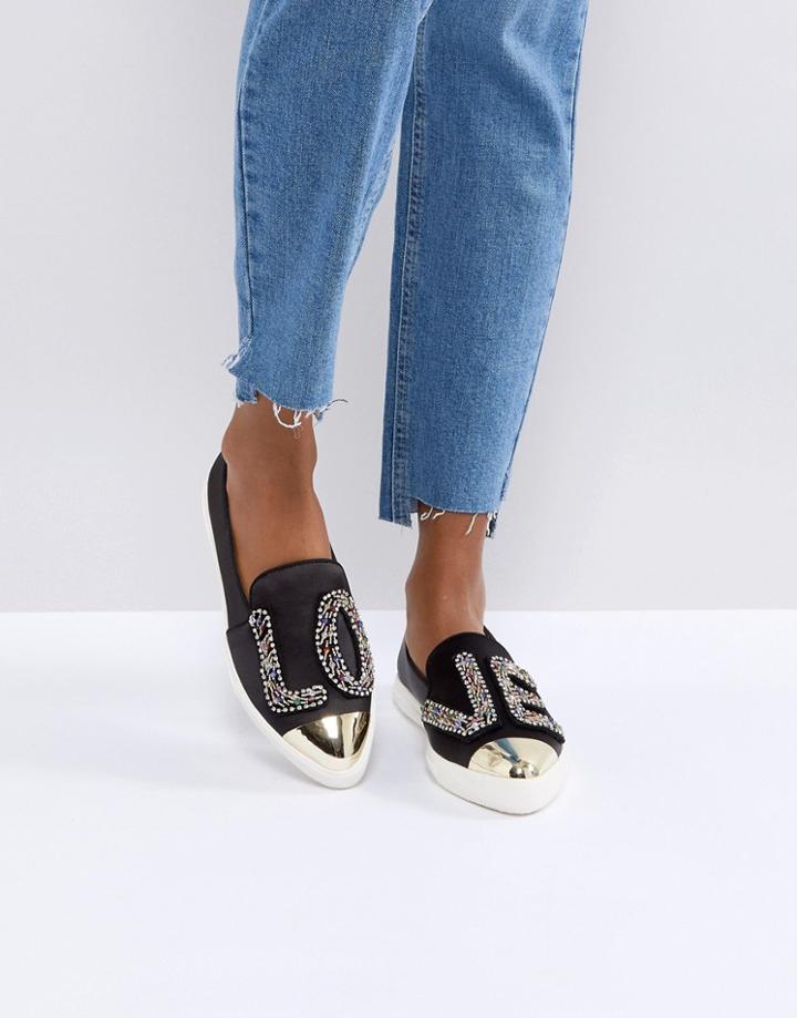 Miss Kg Beaded 'love' Satin Sneakers - Black