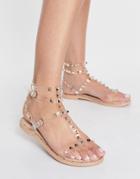 Truffle Collection Studded Flat Sandals In Clear-neutral