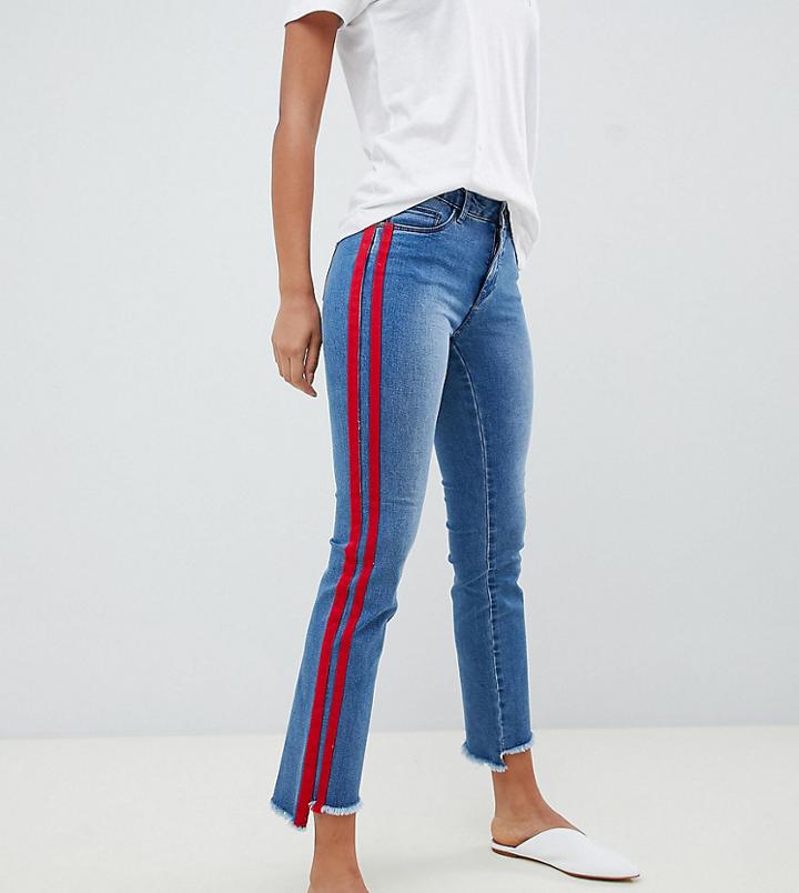 Only Tall Straight Leg Crop Jean With Sports Stripe - Blue