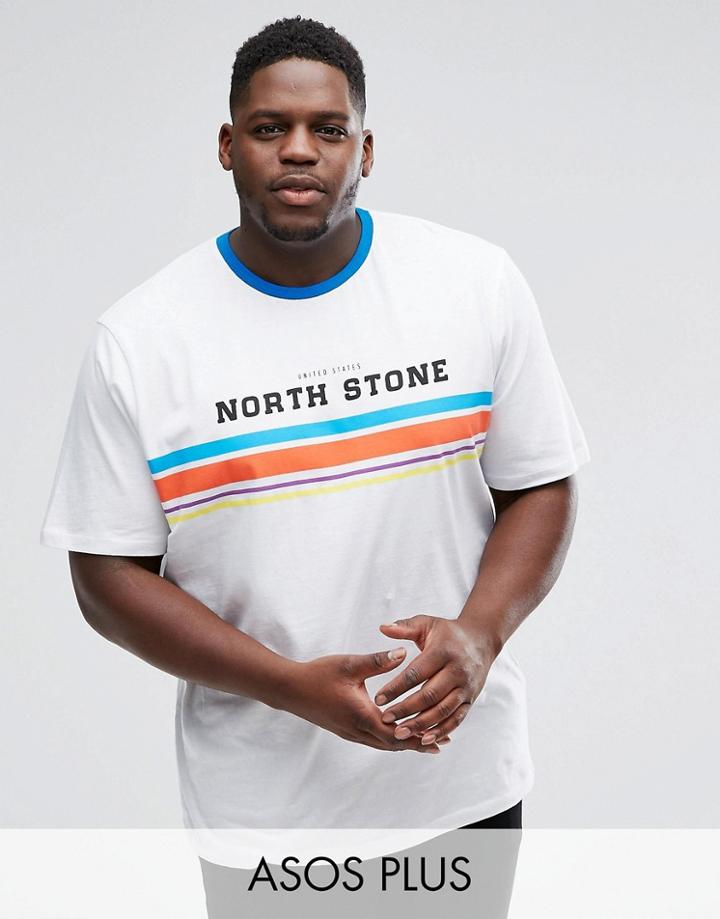 Asos Plus Relaxed T-shirt With Retro Print And Contrast Ringer - White