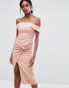 Lavish Alice Bardot Midi Dress With Knot Detail - Pink