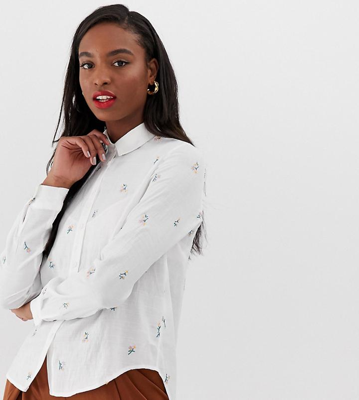 Glamorous Tall Oversized Boyfriend Shirt With Floral Embroidery