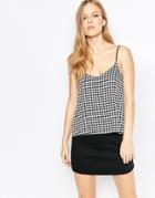 Daisy Street Cami Top In Houndstooth Print - Dogtooth