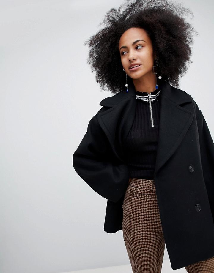 Monki Oversized Short Tailored Coat - Black