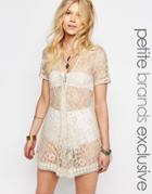 White Cove Petite All Over Lace Romper - Cream
