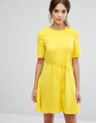 Warehouse Tie Waist Shift Dress - Yellow