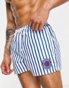 Asos Actual Swim Shorts In Navy Stripe Short Length-multi