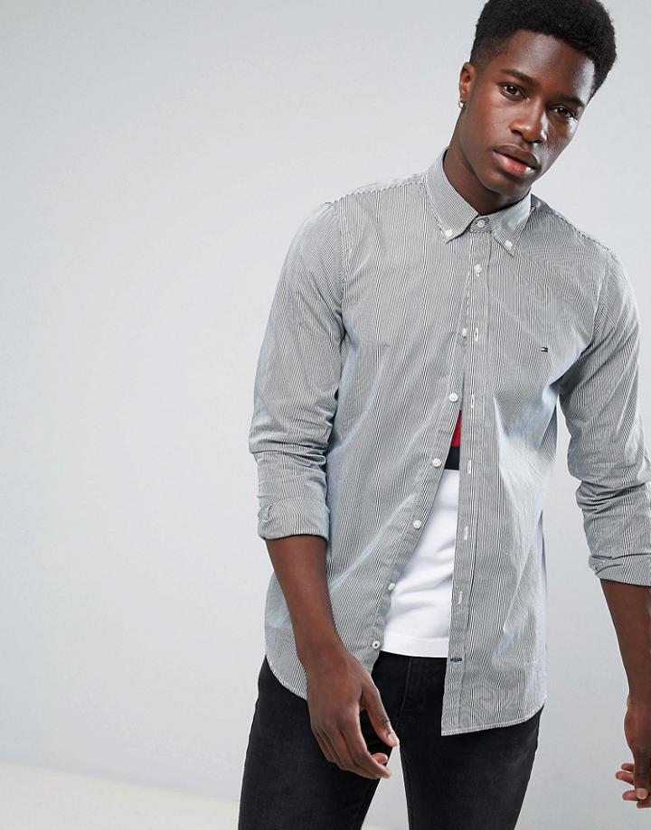 Tommy Hilfiger Lexington Stripe Shirt Buttondown In Slim Fit Green - Green