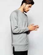 Adpt Longline Sweatshirt With Raglan Sleeves - Light Gray Melange