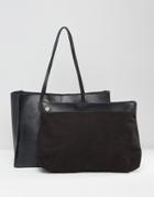 Asos Leather Shopper Bag With Removable Clutch - Black