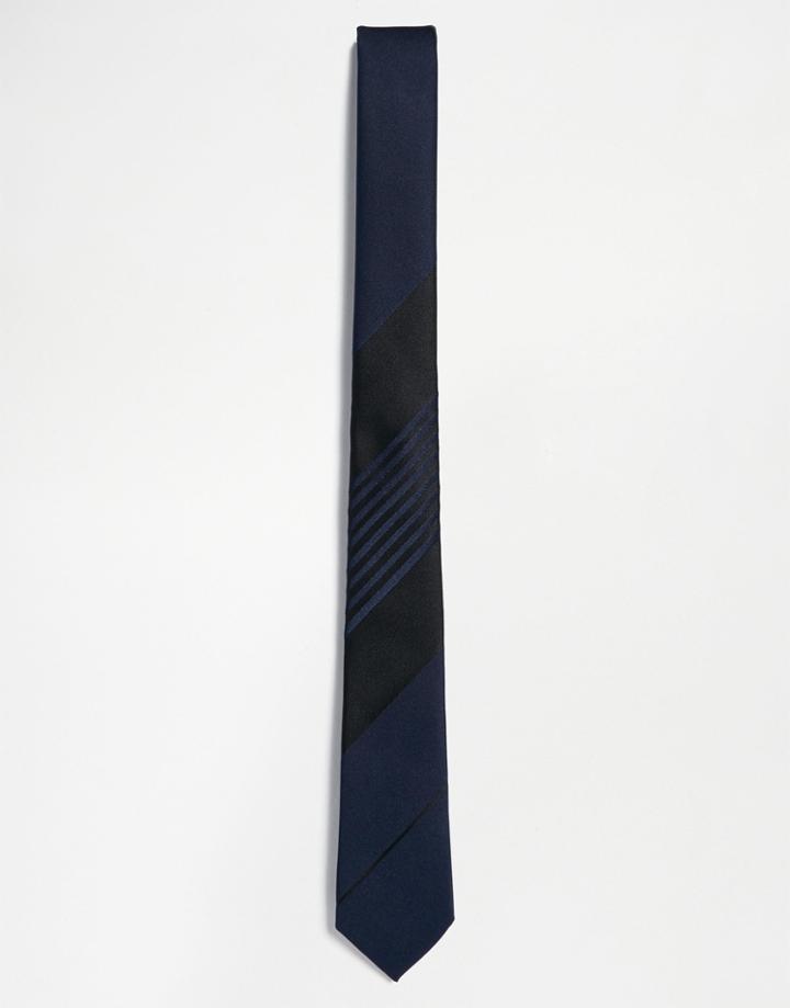 Asos Tie With Black Placement Stripe - Black