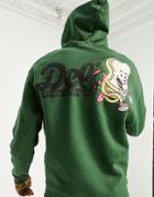 Crooked Tongues Oversized Hoodie With Deli Graphic Prints In Green