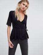 Pieces Rikke Wrap Top - Black