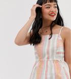 New Look Petite High Neck Stripe Cami In White Pattern