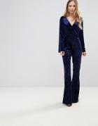 Club L Velvet Wrap Over Straight Leg Jumpsuit - Blue