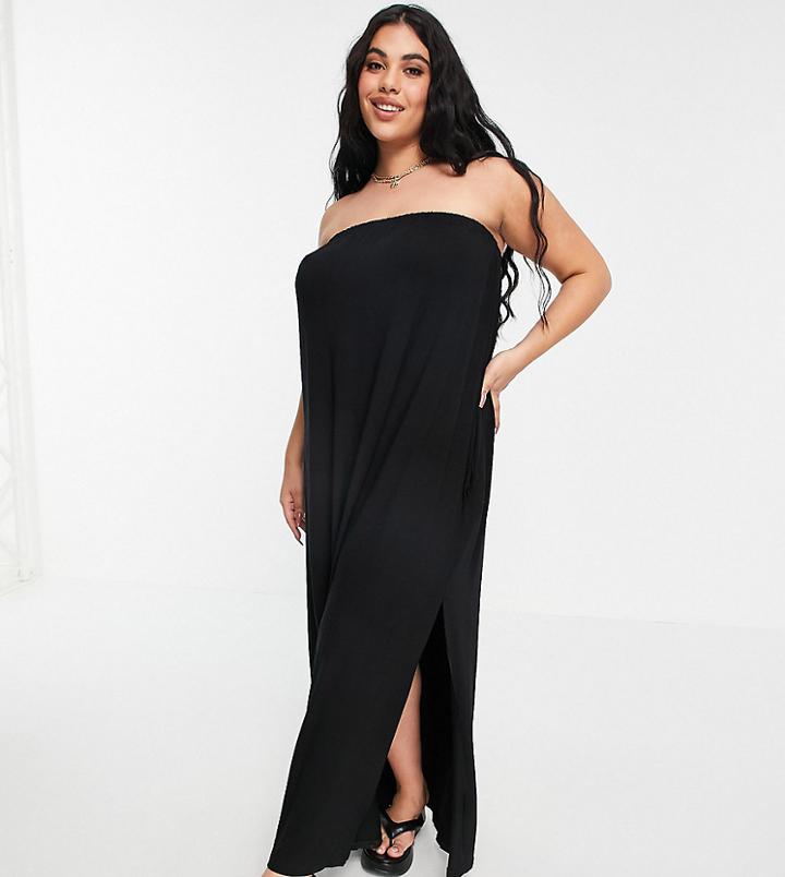 Asos Design Curve Bandeau Maxi Sundress With Pockets In Black