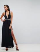 Asos Embellished Waist Strap Back Maxi Dress-black