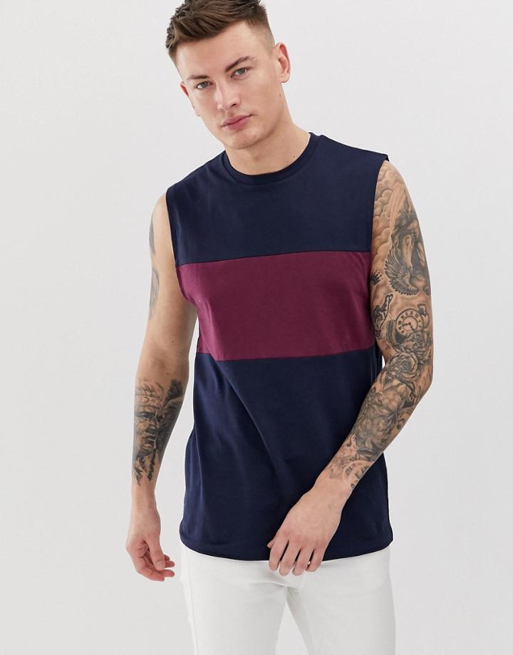 Asos Design Tank Tank With Contrast Body Panel In Navy - Navy