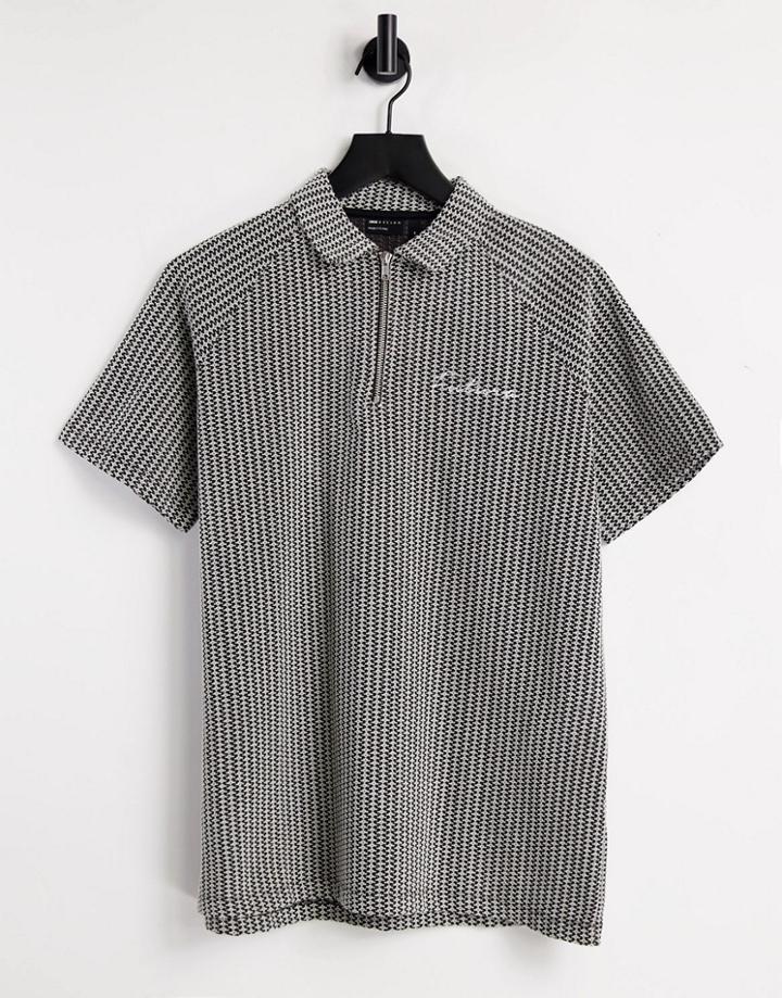 Asos Design Set Relaxed Short Sleeve Textured Polo Shirt In Gray With Chest Embroidery-grey