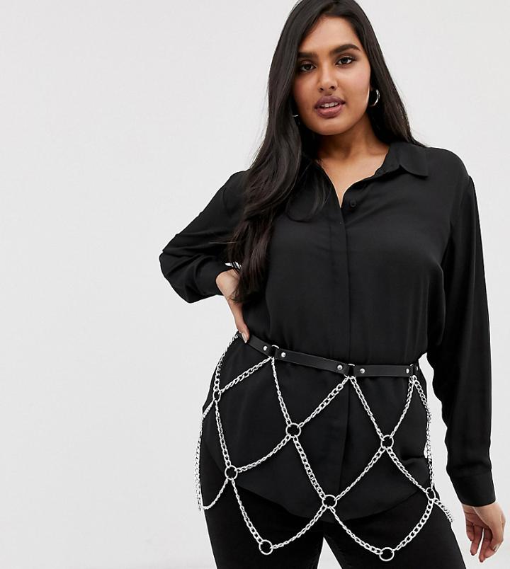 Asos Design Curve Chain Skirt Festival Waist Belt - Silver