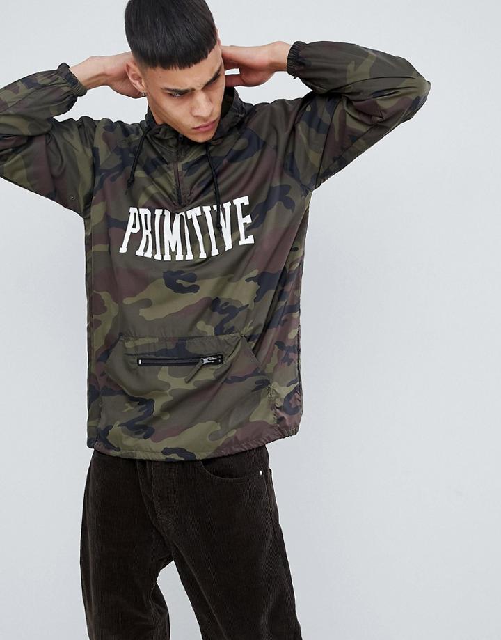 Primitive Skateboarding 1/4 Zip Overhead Jacket In Collegiate Camo - Green