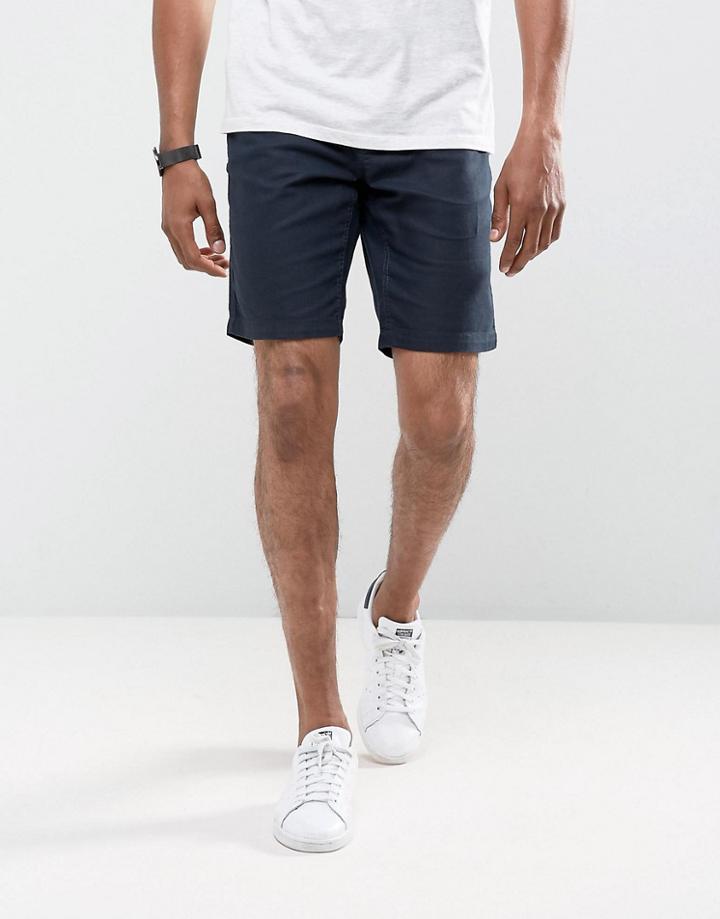 Threadbare Herringbone Linen Short - Navy