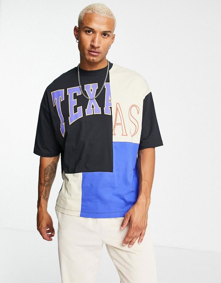 Asos Design Oversized T-shirt In Color Block With Texas Print-multi