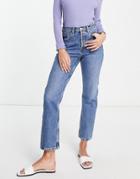 Topshop Editor Recycled Cotton Blend Jeans In Mid Blue