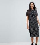 Asos Tall Midi T-shirt Dress With Lace Insert In Polka Dot - Multi