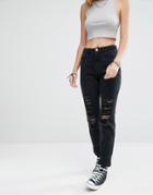 Noisy May Mom Jeans With Distressing - Black