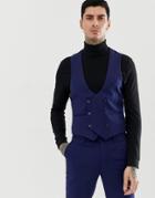 Gianni Feraud Slim Fit Perfect Navy Wool Blend Double Breasted Scoop Suit Vest - Navy