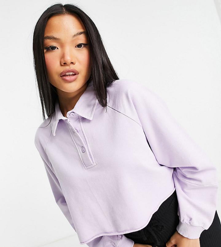 Topshop Petite Acid Wash Rugby Top In Lilac-purple