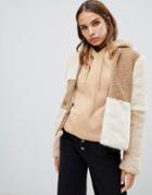 Only Faux Fur Patched Cropped Coat - Cream