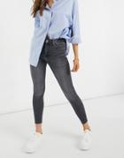 River Island High Rise Skinny Jeans In Gray-grey