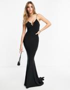 Club L London Cross Front Plunge Fishtail Maxi Dress In Black