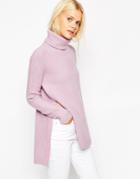 Asos Sweater In Brushed Yarn With High Neck And Side Splits - Pale Pink