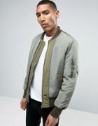 Asos Bomber Jacket With Double Front In Khaki - Green